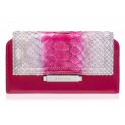 Aleksandra Badura - Small Leather Goods - Continental Wallet in Python & Calfskin - White & Fuchsia - Luxury High Quality