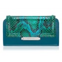 Aleksandra Badura - Small Leather Goods - Portafoglio Continental in Vitello e Pitone - Deep Teal - Pelle di Alta Qualità Luxury