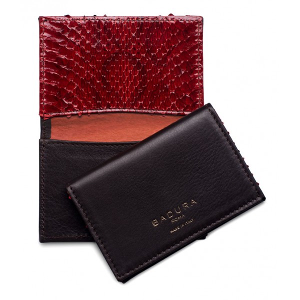 Aleksandra Badura - Small Leather Goods - Business Card Holder in Vitello e Serpente - Marrone - Pelle di Alta Qualità Luxury