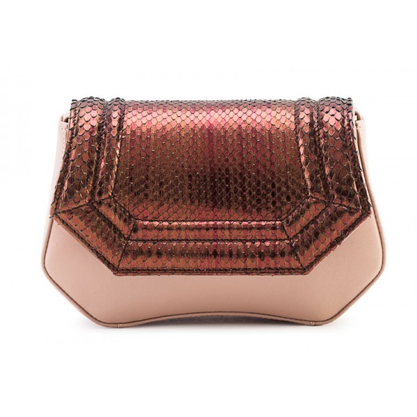 Aleksandra Badura - Etoile Mini Bag - Python & Calfskin Shoulder Bag - Blush & Marsala - Luxury High Quality Leather Bag