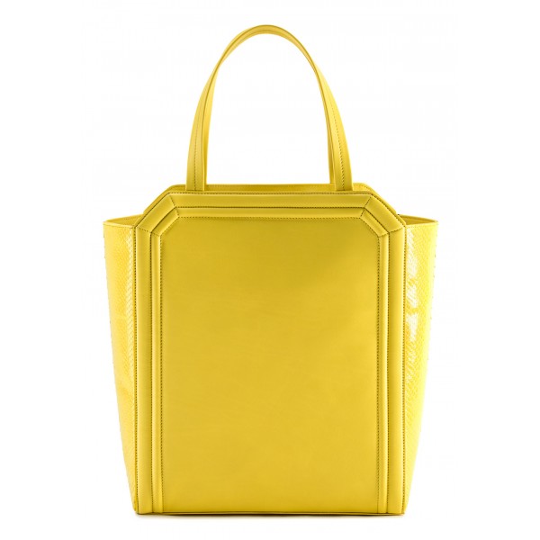 Aleksandra Badura - Clio Bag - Calfskin & Snake Bag - Lemon - Luxury High Quality Leather Bag