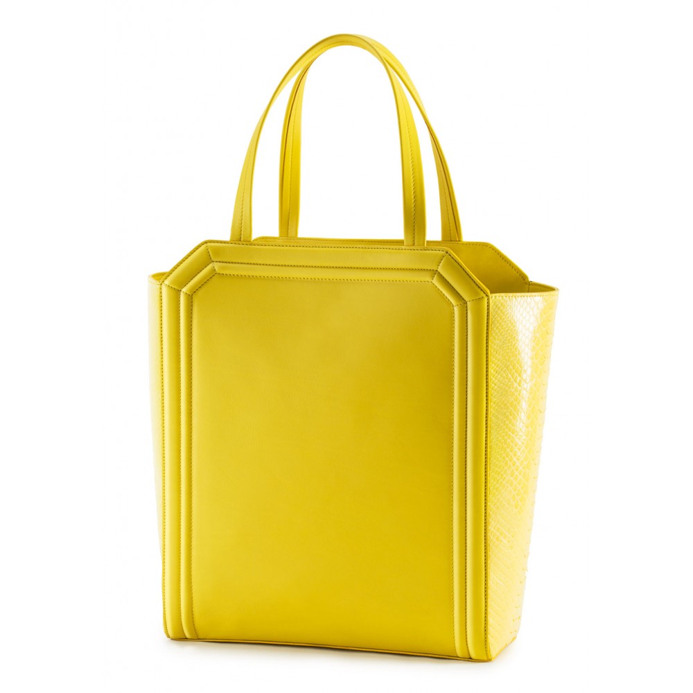 Aleksandra Badura - Clio Bag - Calfskin & Snake Bag - Lemon - Luxury ...
