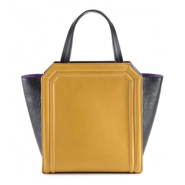 Aleksandra Badura - Clio Mini Bag - Calfskin & Goatskin Shopper Bag - Mustard & Onyx - Luxury High Quality Leather Bag
