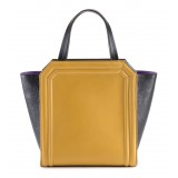 Aleksandra Badura - Clio Mini Bag - Calfskin & Goatskin Shopper Bag - Mustard & Onyx - Luxury High Quality Leather Bag