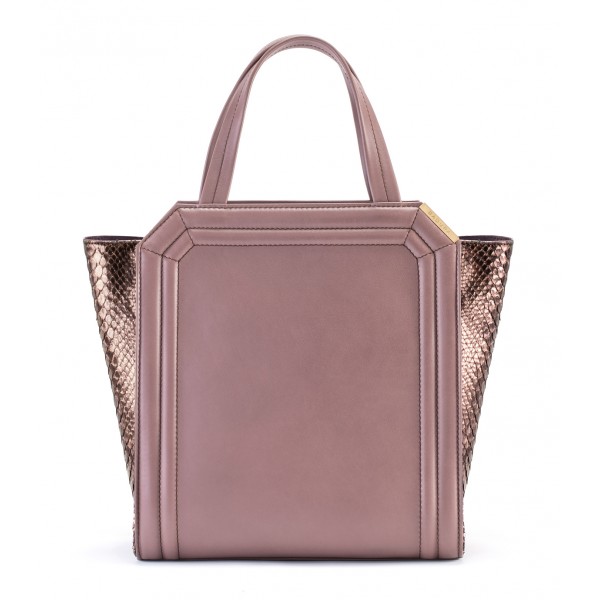 Aleksandra Badura - Clio Mini Bag - Calfskin & Python Shopper Bag - Taupe & Violet - Luxury High Quality Leather Bag