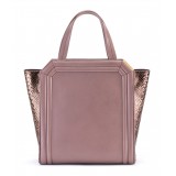 Aleksandra Badura - Clio Mini Bag - Calfskin & Python Shopper Bag - Taupe & Violet - Luxury High Quality Leather Bag