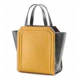 Aleksandra Badura - Clio Mini Bag - Calfskin & Python Shopper Bag - Mustard & Graphite - Luxury High Quality Leather Bag