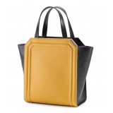 Aleksandra Badura - Clio Mini Bag - Calfskin & Goatskin Shopper Bag - Mustard & Onyx - Luxury High Quality Leather Bag