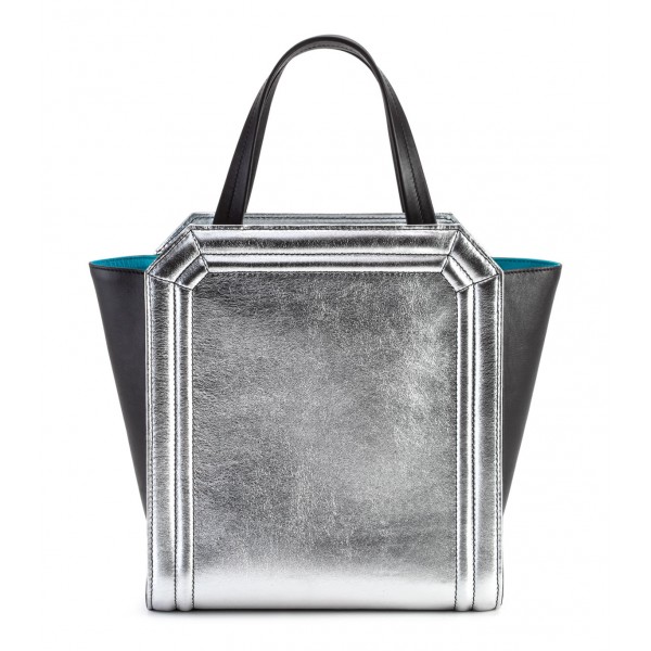 Aleksandra Badura - Clio Mini Bag - Calfskin Shopper Bag - Onyx & Silver - Luxury High Quality Leather Bag