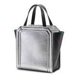 Aleksandra Badura - Clio Mini Bag - Calfskin Shopper Bag - Onyx & Silver - Luxury High Quality Leather Bag