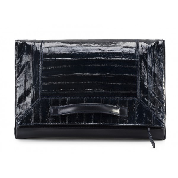 Aleksandra Badura - Privee Clutch - Calfskin & Eel Envelope Clutch - Midnight Blue - Luxury High Quality Leather Bag