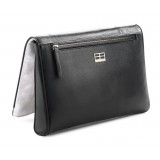 Aleksandra Badura - Privee Clutch - Goatskin Envelope Clutch - Silver & Onyx - Luxury High Quality Leather Bag