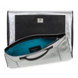 Aleksandra Badura - Privee Clutch - Goatskin Envelope Clutch - Silver & Onyx - Luxury High Quality Leather Bag