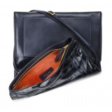 Aleksandra Badura - Privee Clutch - Calfskin & Eel Envelope Clutch - Midnight Blue - Luxury High Quality Leather Bag