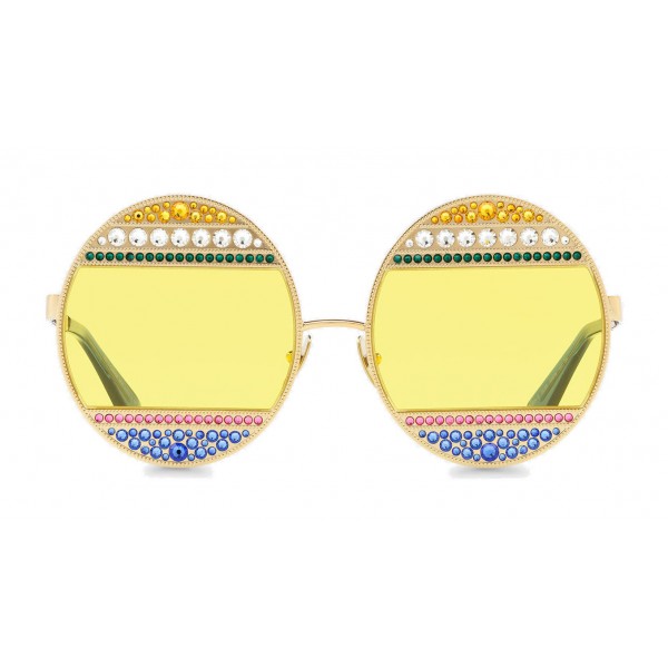 Dolce & Gabbana - Oval Metal Sunglasses with Crystals - Shiny Gold Multicolored - Dolce & Gabbana Eyewear