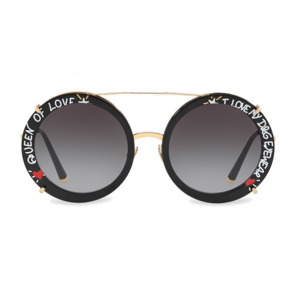 Dolce & Gabbana - Occhiale da Sole Rotondo in Metallo Dorato con Clip On Stampa Graffiti - Dolce & Gabbana Eyewear