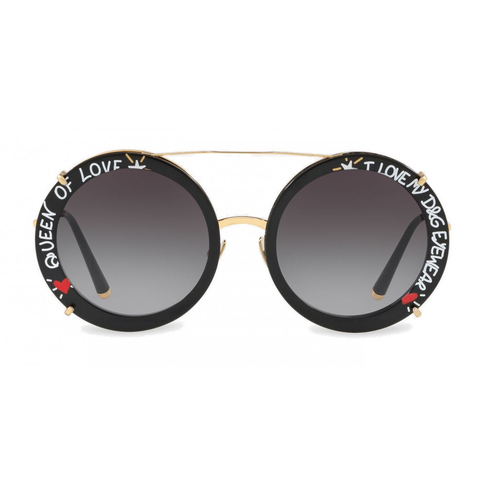 Dolce & Gabbana - Round Sunglasses in Gold Metal with Clip On Print  Graffiti - Dolce & Gabbana Eyewear - Avvenice