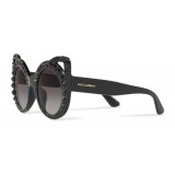 Dolce & Gabbana - Round Acetate Sunglasses with Crystals - Black - Dolce & Gabbana Eyewear