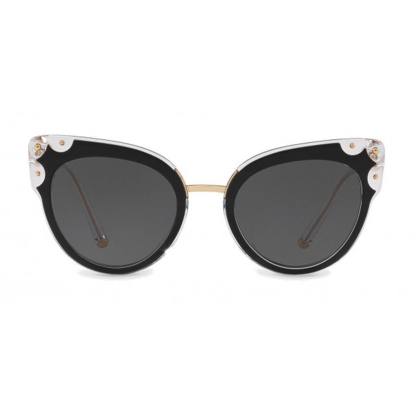 Dolce & Gabbana - Cat-Eye Sunglasses in Acetate with Metallic Details - Black and Crystal - Dolce & Gabbana Eyewear