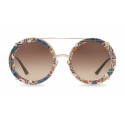 Dolce & Gabbana - Occhiale da Sole Rotondo in Metallo Dorato con Clip On Stampa Maiolica - Dolce & Gabbana Eyewear