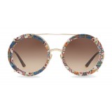 Dolce & Gabbana - Occhiale da Sole Rotondo in Metallo Dorato con Clip On Stampa Maiolica - Dolce & Gabbana Eyewear