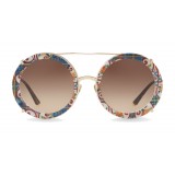 Dolce & Gabbana - Round Gold Metal Sunglasses with Clip On Majolica - Dolce & Gabbana Eyewear