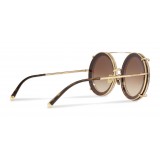 Dolce & Gabbana - Round Gold Metal Sunglasses with Clip On Majolica - Dolce & Gabbana Eyewear