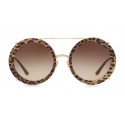 Dolce & Gabbana - Occhiale da Sole Rotondo in Metallo Dorato con Clip On Stampa Leo - Dolce & Gabbana Eyewear