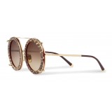 Dolce & Gabbana - Occhiale da Sole Rotondo in Metallo Dorato con Clip On Stampa Leo - Dolce & Gabbana Eyewear