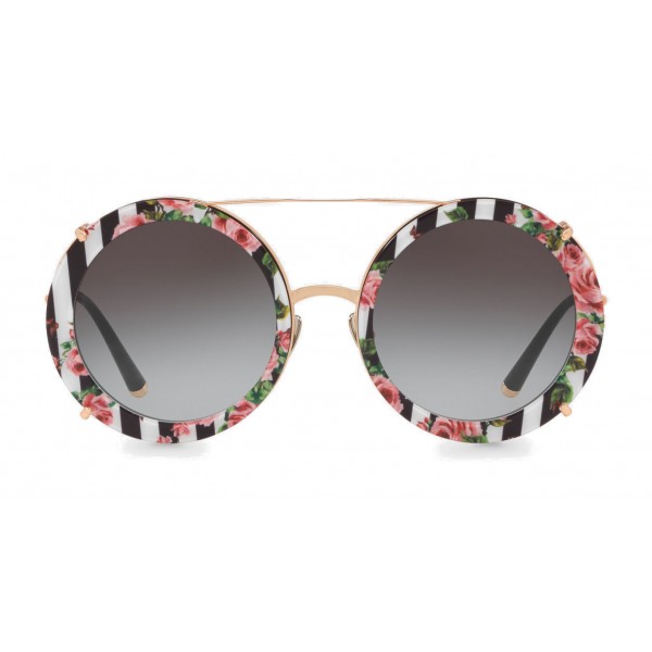 Dolce & Gabbana - Round Gold Metal Sunglasses with Clip On Rows and Roses - Dolce & Gabbana Eyewear