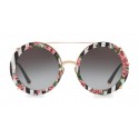 Dolce & Gabbana - Occhiale da Sole Rotondo in Metallo Dorato con Clip On Stampa Righe e Rose - Dolce & Gabbana Eyewear