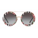 Dolce & Gabbana - Round Gold Metal Sunglasses with Clip On Rows and Roses - Dolce & Gabbana Eyewear