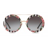 Dolce & Gabbana - Round Gold Metal Sunglasses with Clip On Rows and Roses - Dolce & Gabbana Eyewear