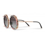 Dolce & Gabbana - Occhiale da Sole Rotondo in Metallo Dorato con Clip On Stampa Righe e Rose - Dolce & Gabbana Eyewear