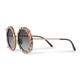 Dolce & Gabbana - Round Gold Metal Sunglasses with Clip On Rows and Roses - Dolce & Gabbana Eyewear