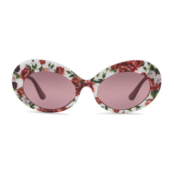 Dolce & Gabbana - Oval Sunglasses in Floral Print Acetate - Burgundy - Dolce & Gabbana Eyewear