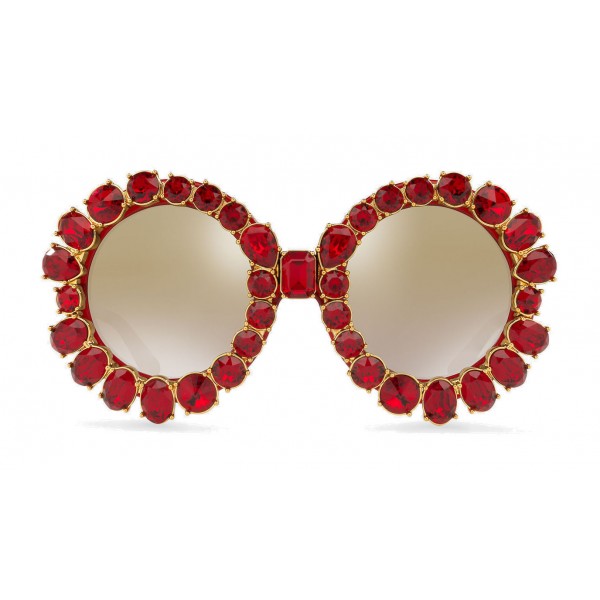 Dolce & Gabbana - Round Sunglasses with Colored Crystals - Transparent Red - Dolce & Gabbana Eyewear