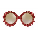 Dolce & Gabbana - Occhiale da Sole Rotondo con Cristalli Colorati - Rosso Trasparente - Dolce & Gabbana Eyewear