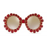 Dolce & Gabbana - Occhiale da Sole Rotondo con Cristalli Colorati - Rosso Trasparente - Dolce & Gabbana Eyewear