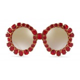 Dolce & Gabbana - Round Sunglasses with Colored Crystals - Transparent Red - Dolce & Gabbana Eyewear