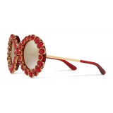 Dolce & Gabbana - Occhiale da Sole Rotondo con Cristalli Colorati - Rosso Trasparente - Dolce & Gabbana Eyewear