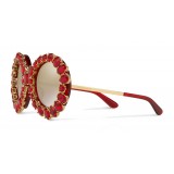 Dolce & Gabbana - Round Sunglasses with Colored Crystals - Transparent Red - Dolce & Gabbana Eyewear