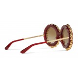 Dolce & Gabbana - Round Sunglasses with Colored Crystals - Transparent Red - Dolce & Gabbana Eyewear