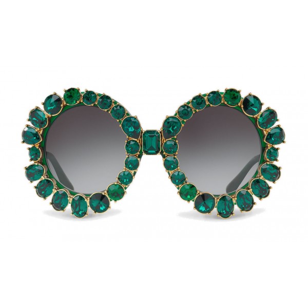 Dolce & Gabbana - Round Sunglasses with Colored Crystals - Green - Dolce & Gabbana Eyewear