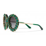 Dolce & Gabbana - Occhiale da Sole Rotondo con Cristalli Colorati - Verde - Dolce & Gabbana Eyewear