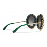 Dolce & Gabbana - Occhiale da Sole Rotondo con Cristalli Colorati - Verde - Dolce & Gabbana Eyewear