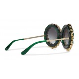 Dolce & Gabbana - Round Sunglasses with Colored Crystals - Green - Dolce & Gabbana Eyewear