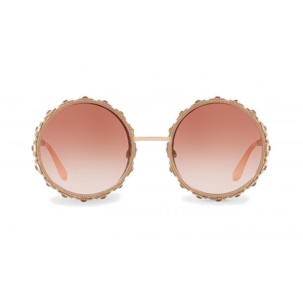 Dolce & Gabbana - Occhiali da Sole Rotondo in Metallo con Cristalli - Oro Rosa - Dolce & Gabbana Eyewear