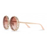 Dolce & Gabbana - Occhiali da Sole Rotondo in Metallo con Cristalli - Oro Rosa - Dolce & Gabbana Eyewear