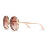 Dolce & Gabbana - Round Metal Sunglasses with Crystals - Rose Gold - Dolce & Gabbana Eyewear